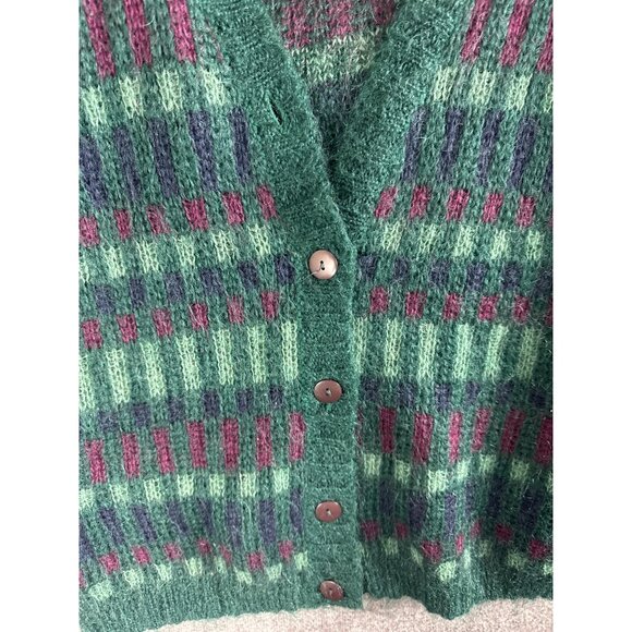 Vtg Paul Harris Mohair Wool Cardigan Womens L Oversized Green Purple Grandpa 80s - Picture 9 of 9